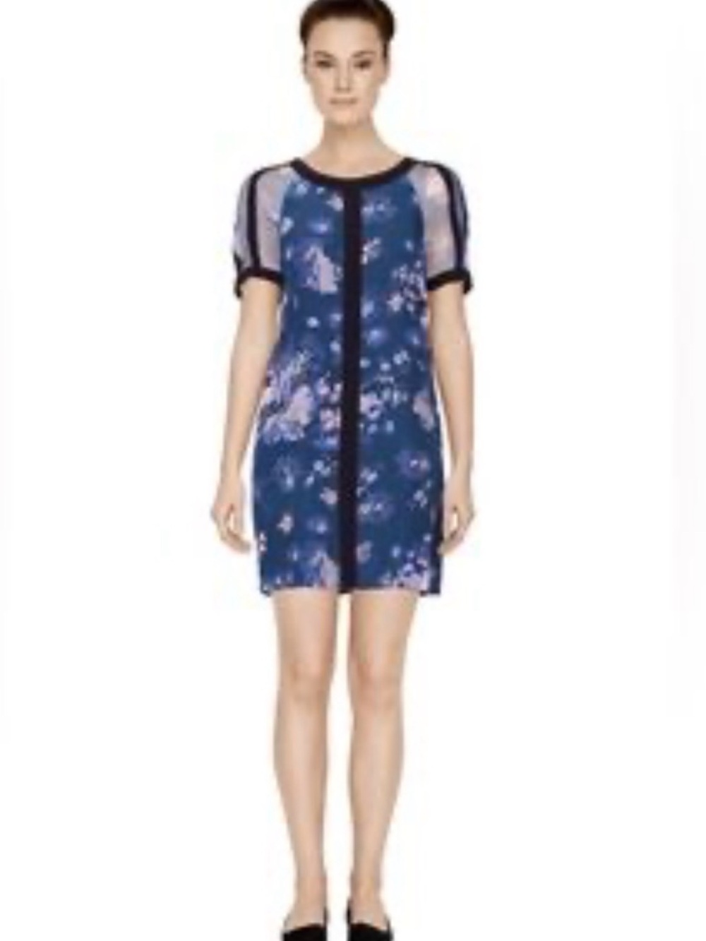 Elizabeth and James Silk Navy and Black Floral Shift Dress